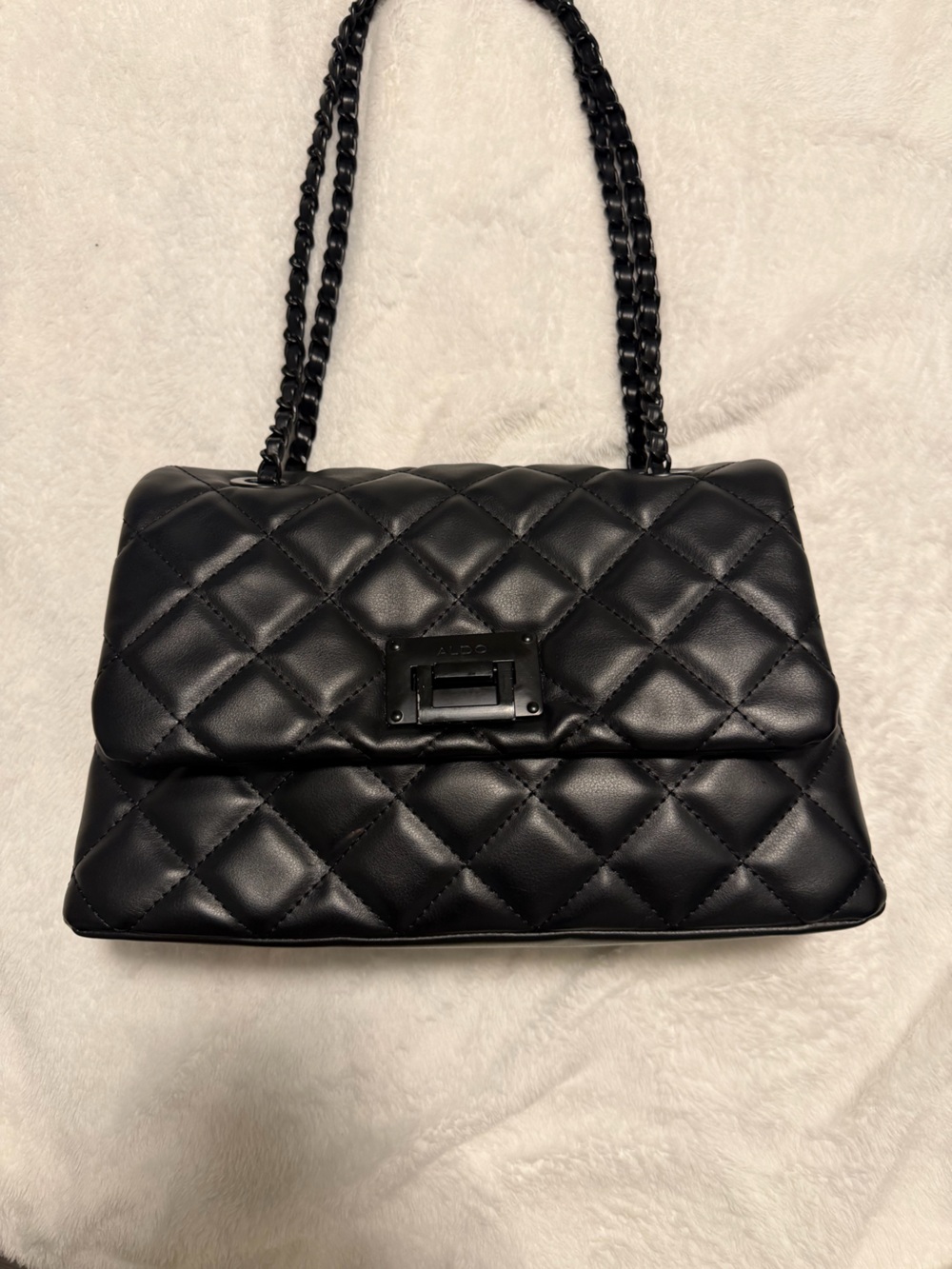 Aldo Black Quilted Chain-Handle Shoulder Bag